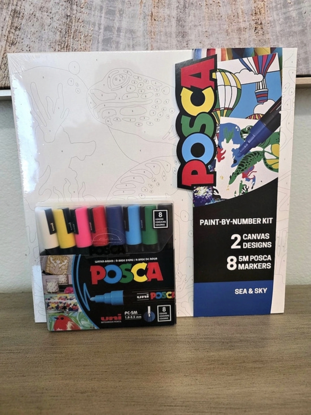 POSCA Paint-by-Number Kit 2-Canvas Art Kit with 8 Markers NWT